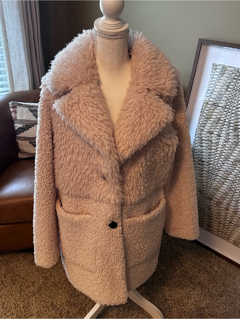BCBG Women’s Plush Teddy Coat in Light Blush